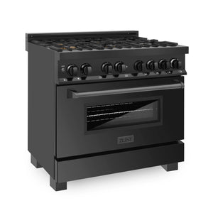 ZLINE 36" 4.6 cu. ft. Dual Fuel Range with Gas Stove and Electric Oven in Black Stainless Steel with Brass Burners (RAB-BR-36)