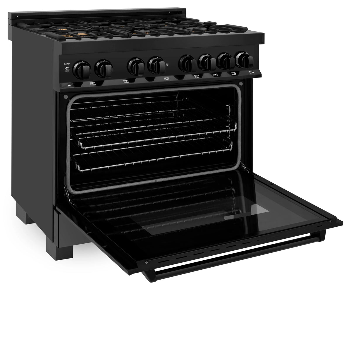 ZLINE - 36&quot; 4.6 cu. ft. Dual Fuel Range with Gas Stove and Electric Oven in Black Stainless Steel with Brass Burners (RAB-BR-36)