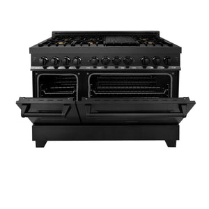 ZLINE 48" 6.0 cu. ft. Dual Fuel Range with Gas Stove and Electric Oven in Black Stainless Steel with Brass Burners (RAB-BR-48)