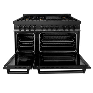 ZLINE 48" 6.0 cu. ft. Dual Fuel Range with Gas Stove and Electric Oven in Black Stainless Steel with Brass Burners (RAB-BR-48)