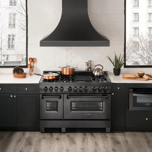 ZLINE 48" 6.0 cu. ft. Dual Fuel Range with Gas Stove and Electric Oven in Black Stainless Steel with Brass Burners (RAB-BR-48)