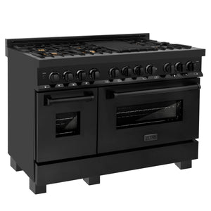 ZLINE 48" Kitchen Package with Black Stainless Steel Dual Fuel Range, Convertible Vent Range Hood and Dishwasher