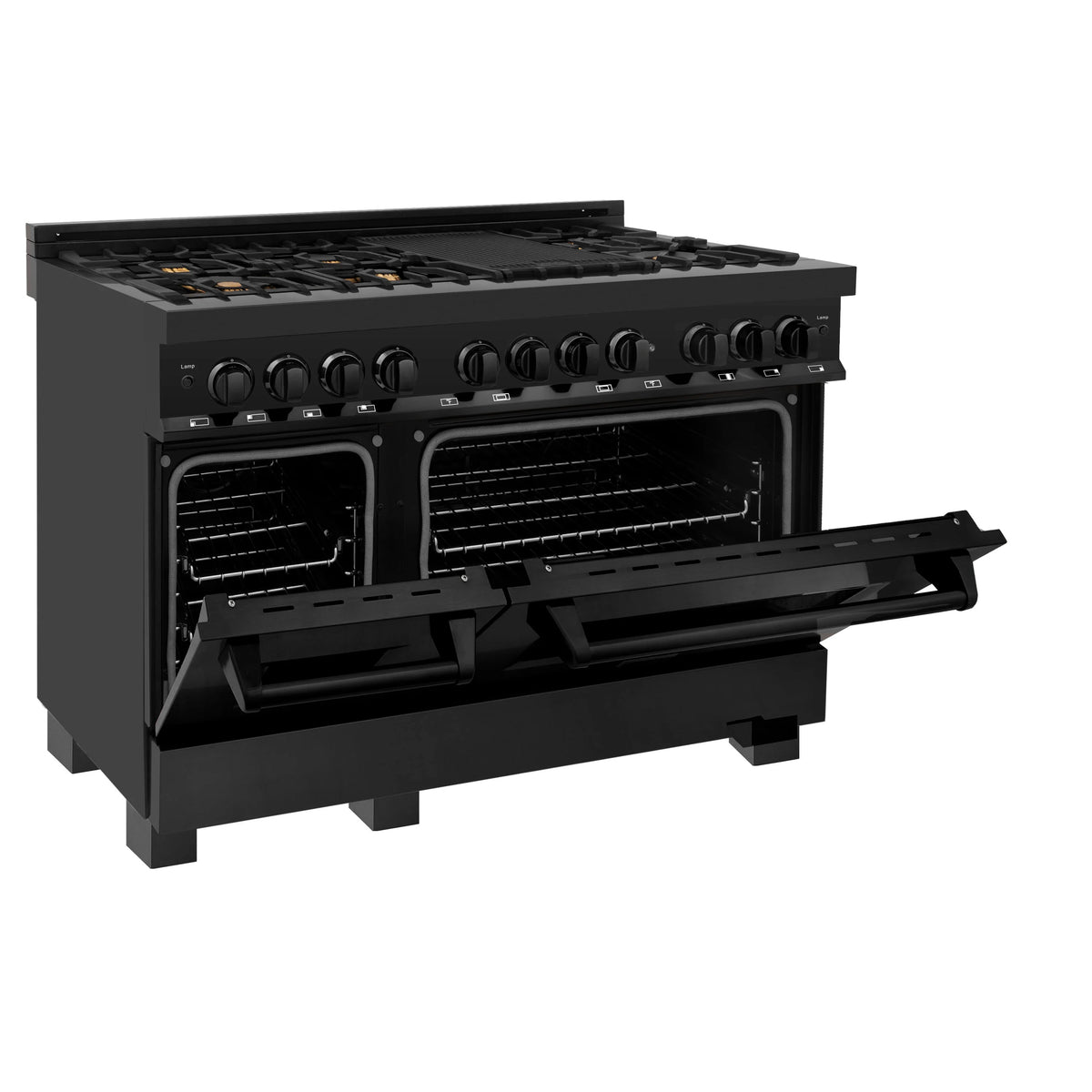 ZLINE - 48&quot; 6.0 cu. ft. Dual Fuel Range with Gas Stove and Electric Oven in Black Stainless Steel with Brass Burners (RAB-BR-48)