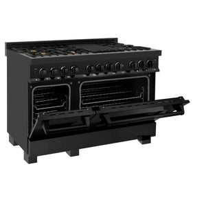 ZLINE 48" 6.0 cu. ft. Dual Fuel Range with Gas Stove and Electric Oven in Black Stainless Steel with Brass Burners (RAB-BR-48)
