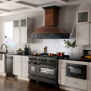 ZLINE 48" 6.0 cu. ft. Dual Fuel Range with Gas Stove and Electric Oven in Black Stainless Steel with Brass Burners (RAB-BR-48)