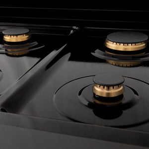 ZLINE - Autograph Edition 24 in. 2.8 cu. ft. Legacy Dual Fuel Range with 4 Burner Gas Cooktop and Electric Convection Oven in Black Stainless Steel and Polished Gold Accents