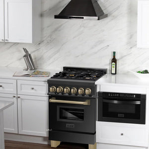 ZLINE - Autograph Edition 24 in. 2.8 cu. ft. Legacy Dual Fuel Range with 4 Burner Gas Cooktop and Electric Convection Oven in Black Stainless Steel and Champagne Bronze Accents