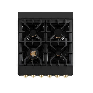 ZLINE - Autograph Edition 24 in. 2.8 cu. ft. Legacy Dual Fuel Range with 4 Burner Gas Cooktop and Electric Convection Oven in Black Stainless Steel and Polished Gold Accents