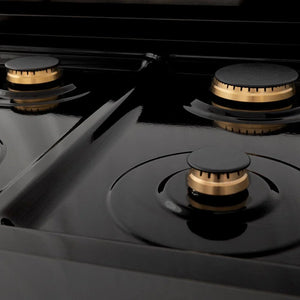 ZLINE - 36" Autograph Edition Kitchen Package with Black Stainless Steel Dual Fuel Range, Range Hood and Dishwasher with Champagne Bronze Accents