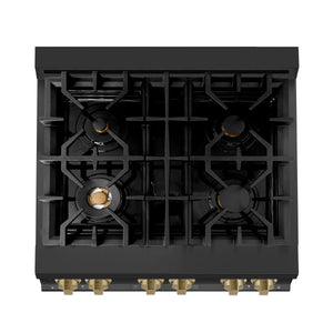 ZLINE Autograph Edition 30" 4.0 cu. ft. Dual Fuel Range, Gas Stove, Electric Oven in Black Stainless Steel with Champagne Bronze Accents