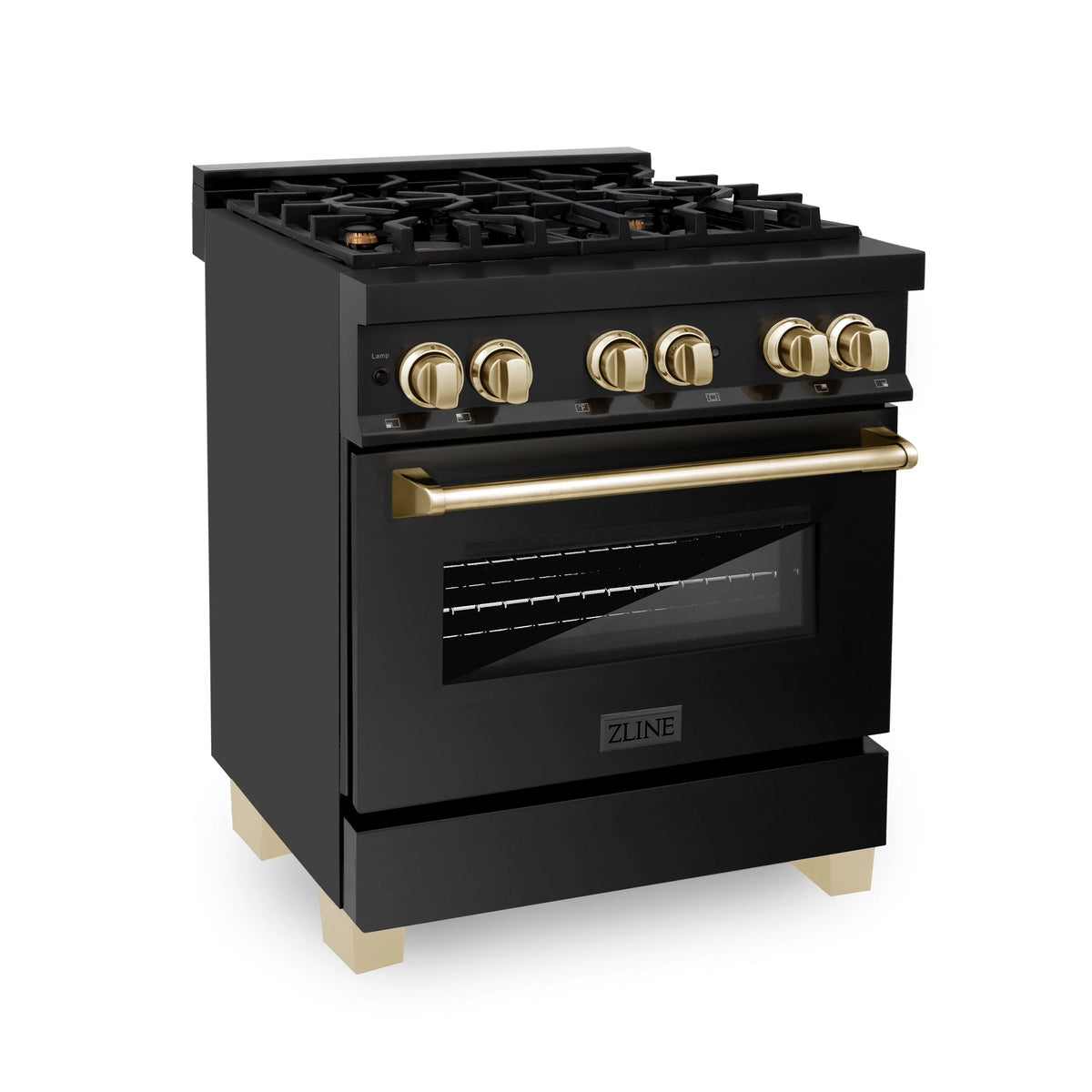 ZLINE - 30&quot; Autograph Edition Kitchen Package with Black Stainless Steel Dual Fuel Range and Range Hood with Gold Accents (2AKP-RABRH30-G)