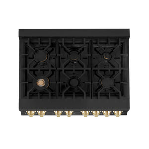 ZLINE - 36" Autograph Edition Kitchen Package with Black Stainless Steel Dual Fuel Range and Range Hood with Gold Accents (2AKP-RABRH36-G)