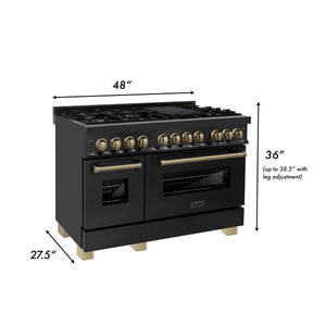 ZLINE - 48" Autograph Edition Kitchen Package with Black Stainless Steel Dual Fuel Range and Range Hood with Champagne Bronze Accents