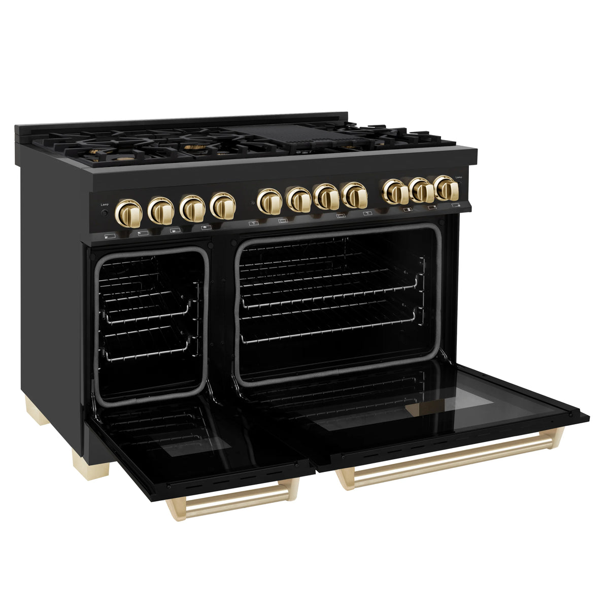 ZLINE - 36&quot; Autograph Edition Kitchen Package with Black Stainless Steel Dual Fuel Range, Range Hood and Dishwasher with Gold Accents
