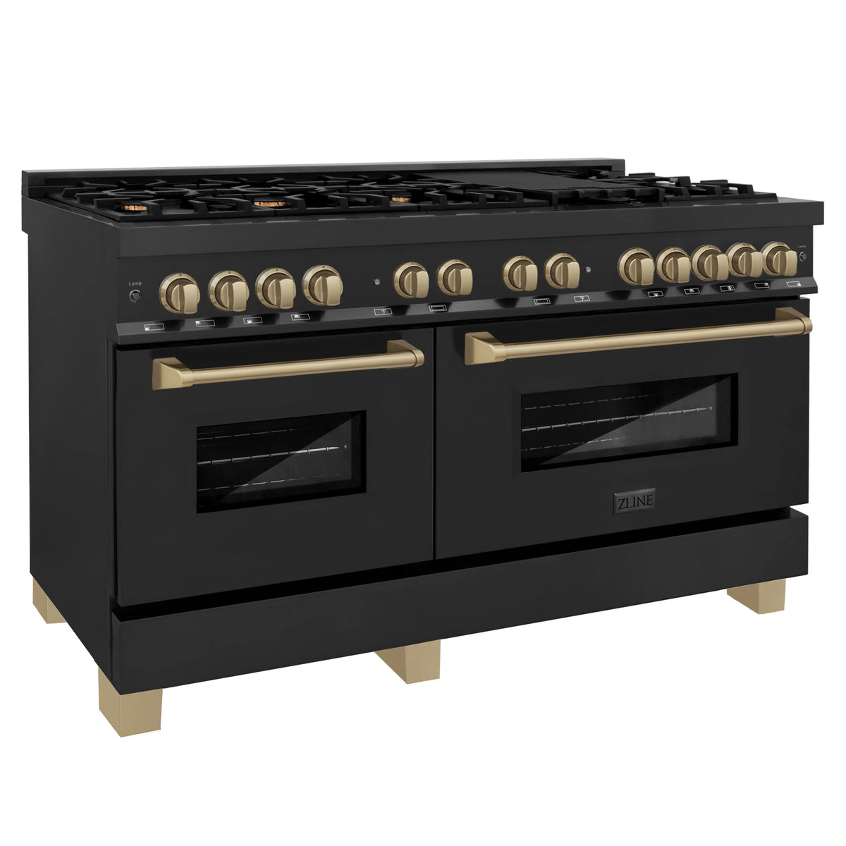 ZLINE - Autograph Edition 60&quot; 7.4 cu. ft. Dual Fuel Range, Gas Stove, Electric Oven in Black Stainless Steel, Champagne Bronze Accents
