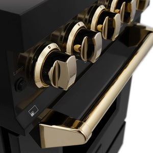 ZLINE - Autograph Edition 24 in. 2.8 cu. ft. Legacy Dual Fuel Range with 4 Burner Gas Cooktop and Electric Convection Oven in Black Stainless Steel and Polished Gold Accents