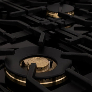 ZLINE - 36" Autograph Edition Kitchen Package with Black Stainless Steel Dual Fuel Range and Range Hood with Champagne Bronze Accents