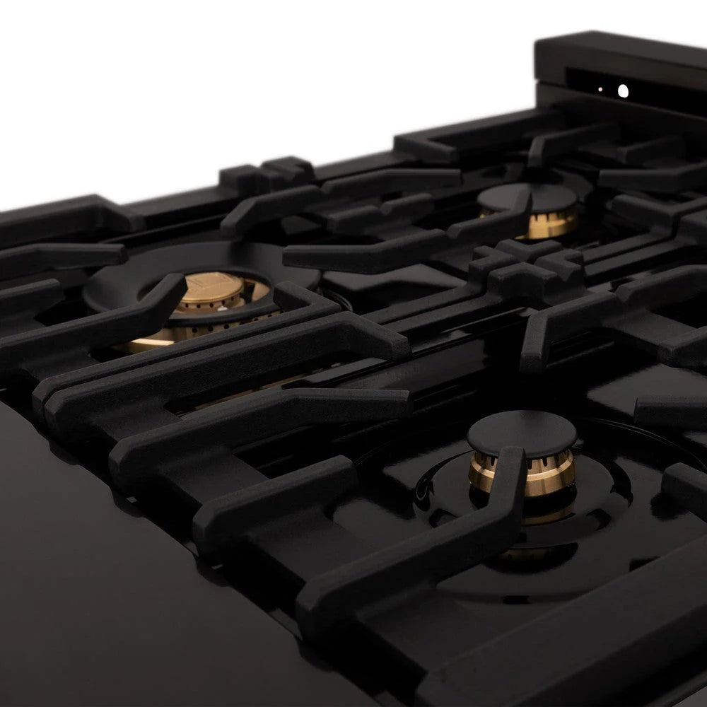ZLINE - 30 in. Legacy Gas Rangetop with 4 Brass Burners and Porcelain Cooktop in Black Stainless Steel (RTB-BR-30)