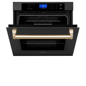 ZLINE 30" Autograph Edition Single Wall Oven with Self Clean and True Convection in Black Stainless Steel and Gold (AWSZ-30-BS-G)