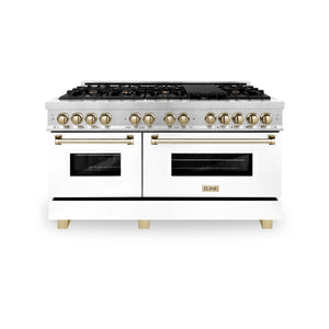 ZLINE Autograph Edition 60" 7.4 cu. ft. Dual Fuel Range, Gas Stove, Electric Oven in Stainless Steel, White Matte Door, Gold Accents
