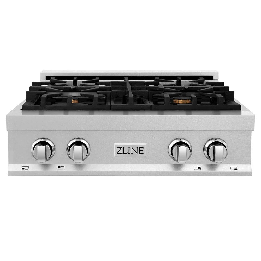ZLINE - 30 in. Legacy Gas Rangetop with 4 Brass Burners and Porcelain Cooktop in Satin Stainless Steel