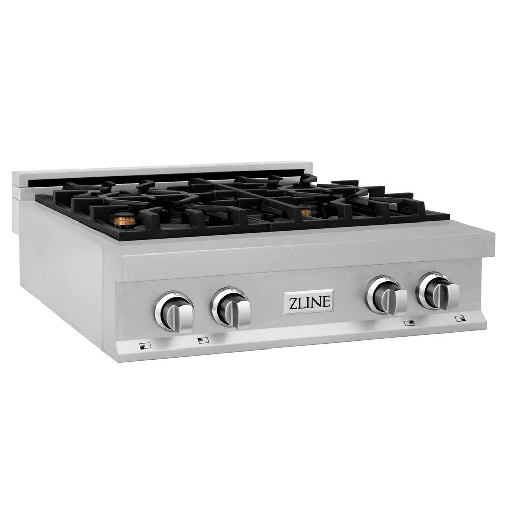 ZLINE - 30 in. Legacy Gas Rangetop with 4 Brass Burners and Porcelain Cooktop in Satin Stainless Steel