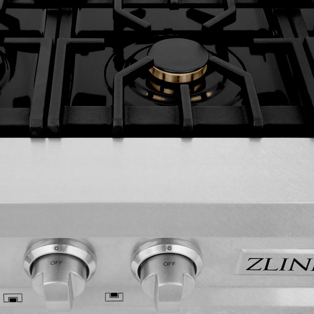 ZLINE - 30 in. Legacy Gas Rangetop with 4 Brass Burners and Porcelain Cooktop in Satin Stainless Steel