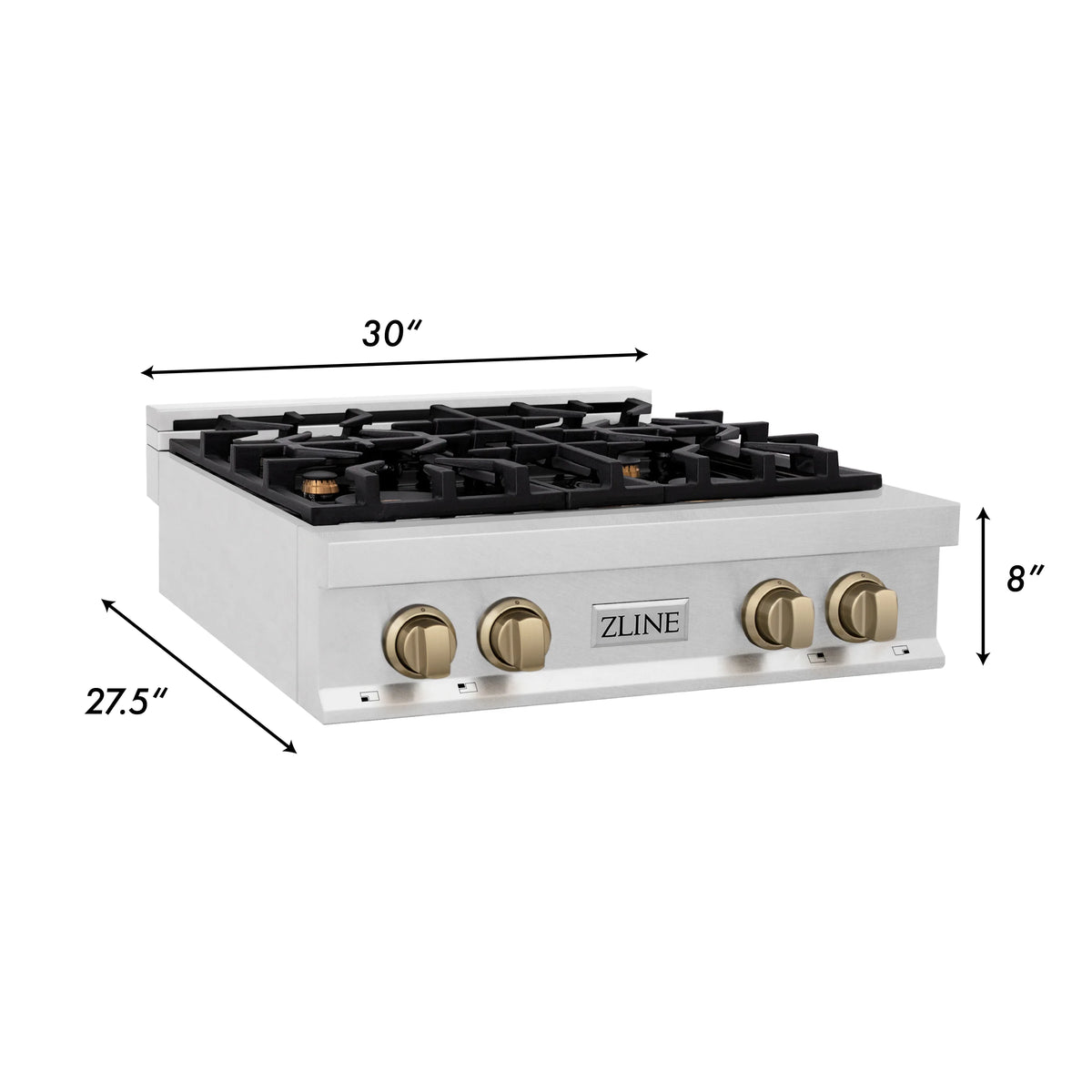 ZLINE - Autograph Edition 30&quot; Porcelain Rangetop with 4 Gas Burners in Fingerprint Resistant Stainless Steel and Champagne Bronze Accents (RTSZ-30-CB)