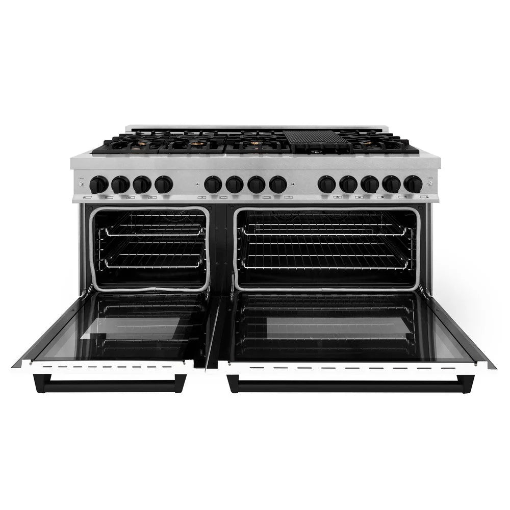 ZLINE - Autograph Edition 60 in. 7.4 cu. ft. Legacy Dual Fuel Range with 9 Burner Gas Cooktop and 2 Electric Convection Ovens in Stainless Steel with White Matte Doors and Matte Black Accents