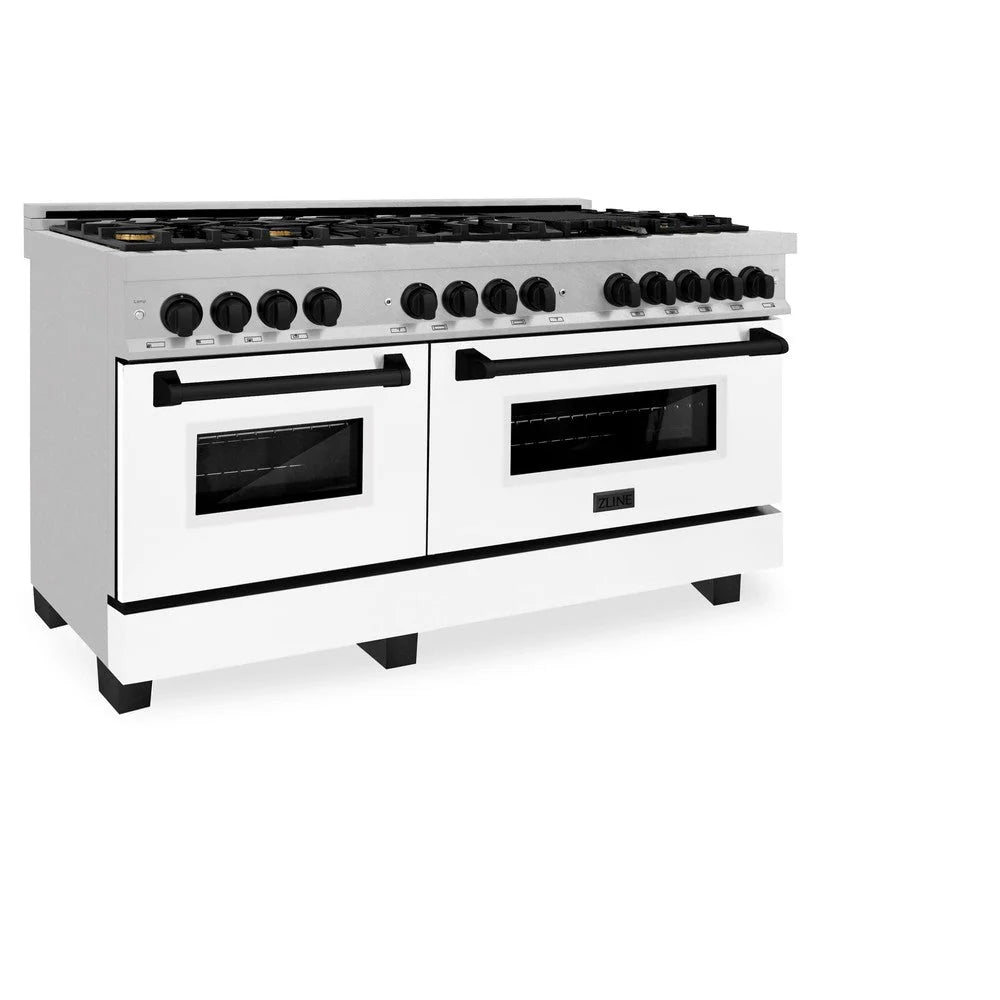 ZLINE - Autograph Edition 60 in. 7.4 cu. ft. Legacy Dual Fuel Range with 9 Burner Gas Cooktop and 2 Electric Convection Ovens in Stainless Steel with White Matte Doors and Matte Black Accents