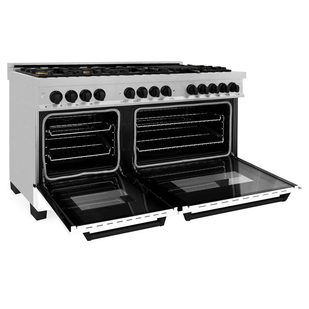 ZLINE - Autograph Edition 60 in. 7.4 cu. ft. Legacy Dual Fuel Range with 9 Burner Gas Cooktop and 2 Electric Convection Ovens in Stainless Steel with White Matte Doors and Matte Black Accents