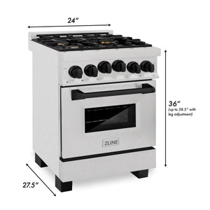ZLINE Autograph Edition 24" 2.8 cu. ft. Range with Gas Stove, Gas Oven in Fingerprint Resistant Stainless Steel, Matte Black Accents