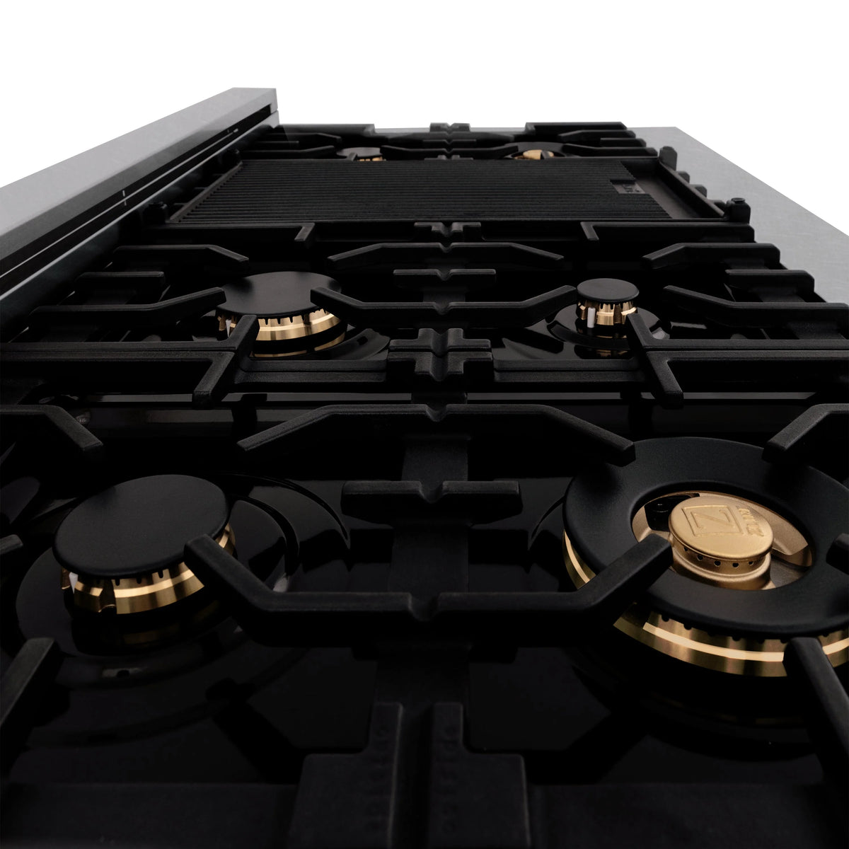 ZLINE - 48&quot; Porcelain Gas Stovetop in Fingerprint Resistant Stainless Steel with 7 Gas Brass Burners and Griddle (RTS-BR-GR-48)
