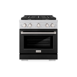 ZLINE - 30 in. 4.2 cu. ft. Paramount Dual Fuel Range with 4 Burner Gas Cooktop and Electric Convection Oven in Satin Stainless Steel with Black Matte Door