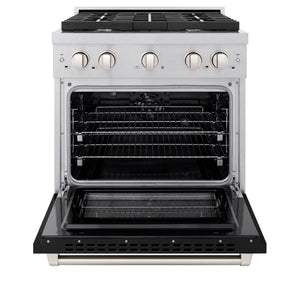 ZLINE - 30 in. 4.2 cu. ft. Paramount Dual Fuel Range with 4 Burner Gas Cooktop and Electric Convection Oven in Satin Stainless Steel with Black Matte Door