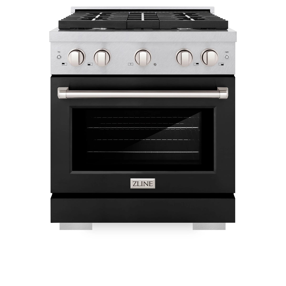 ZLINE - 30 in. 4.2 cu. ft. Paramount Dual Fuel Range with 4 Burner Gas Cooktop and Electric Convection Oven in Satin Stainless Steel with Black Matte Door
