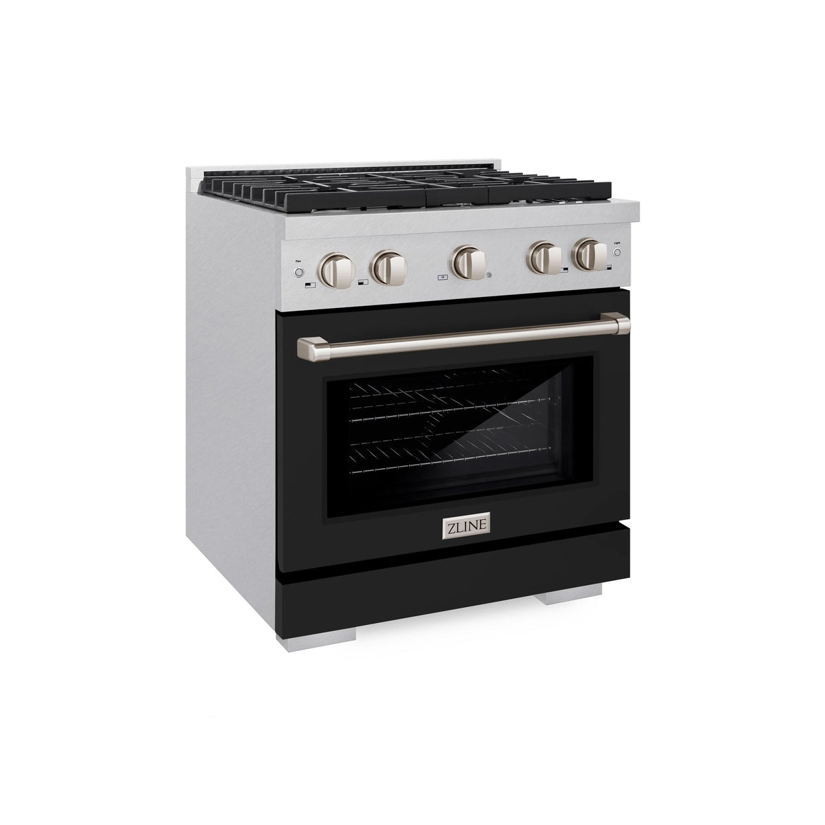 ZLINE - 30 in. 4.2 cu. ft. Paramount Dual Fuel Range with 4 Burner Gas Cooktop and Electric Convection Oven in Satin Stainless Steel with Black Matte Door
