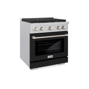 ZLINE - 30 in. 4.2 cu. ft. Paramount Dual Fuel Range with 4 Burner Gas Cooktop and Electric Convection Oven in Satin Stainless Steel with Black Matte Door