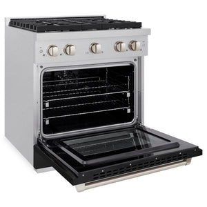 ZLINE - 30 in. 4.2 cu. ft. Paramount Dual Fuel Range with 4 Burner Gas Cooktop and Electric Convection Oven in Satin Stainless Steel with Black Matte Door