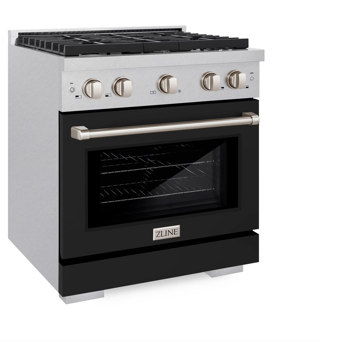 ZLINE - 30 in. 4.2 cu. ft. Paramount Dual Fuel Range with 4 Burner Gas Cooktop and Electric Convection Oven in Satin Stainless Steel with Black Matte Door