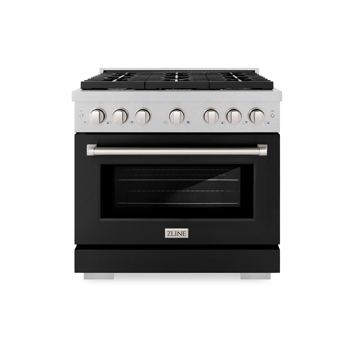 ZLINE - 36 in. 5.2 cu. ft. Paramount Dual Fuel Range with 6 Burner Gas Cooktop and Electric Convection Oven in Satin Stainless Steel with Black Matte Door