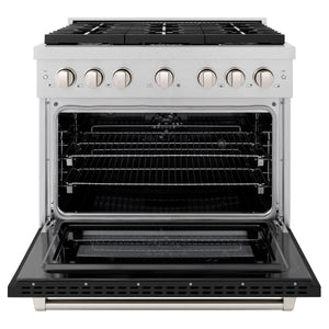 ZLINE - 36 in. 5.2 cu. ft. Paramount Dual Fuel Range with 6 Burner Gas Cooktop and Electric Convection Oven in Satin Stainless Steel with Black Matte Door