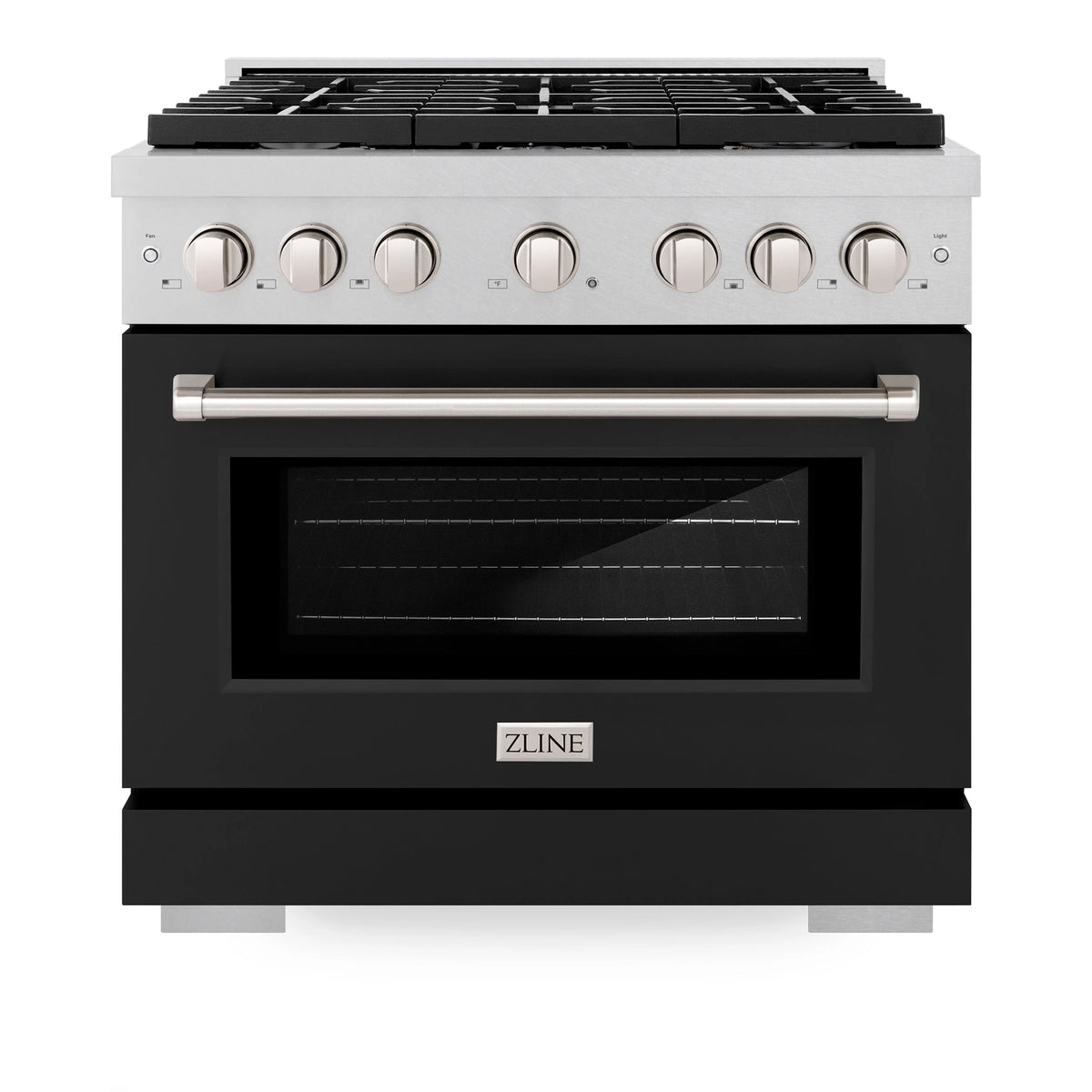 ZLINE - 36 in. 5.2 cu. ft. Paramount Dual Fuel Range with 6 Burner Gas Cooktop and Electric Convection Oven in Satin Stainless Steel with Black Matte Door