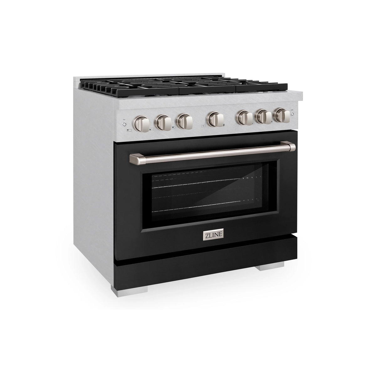 ZLINE - 36 in. 5.2 cu. ft. Paramount Dual Fuel Range with 6 Burner Gas Cooktop and Electric Convection Oven in Satin Stainless Steel with Black Matte Door