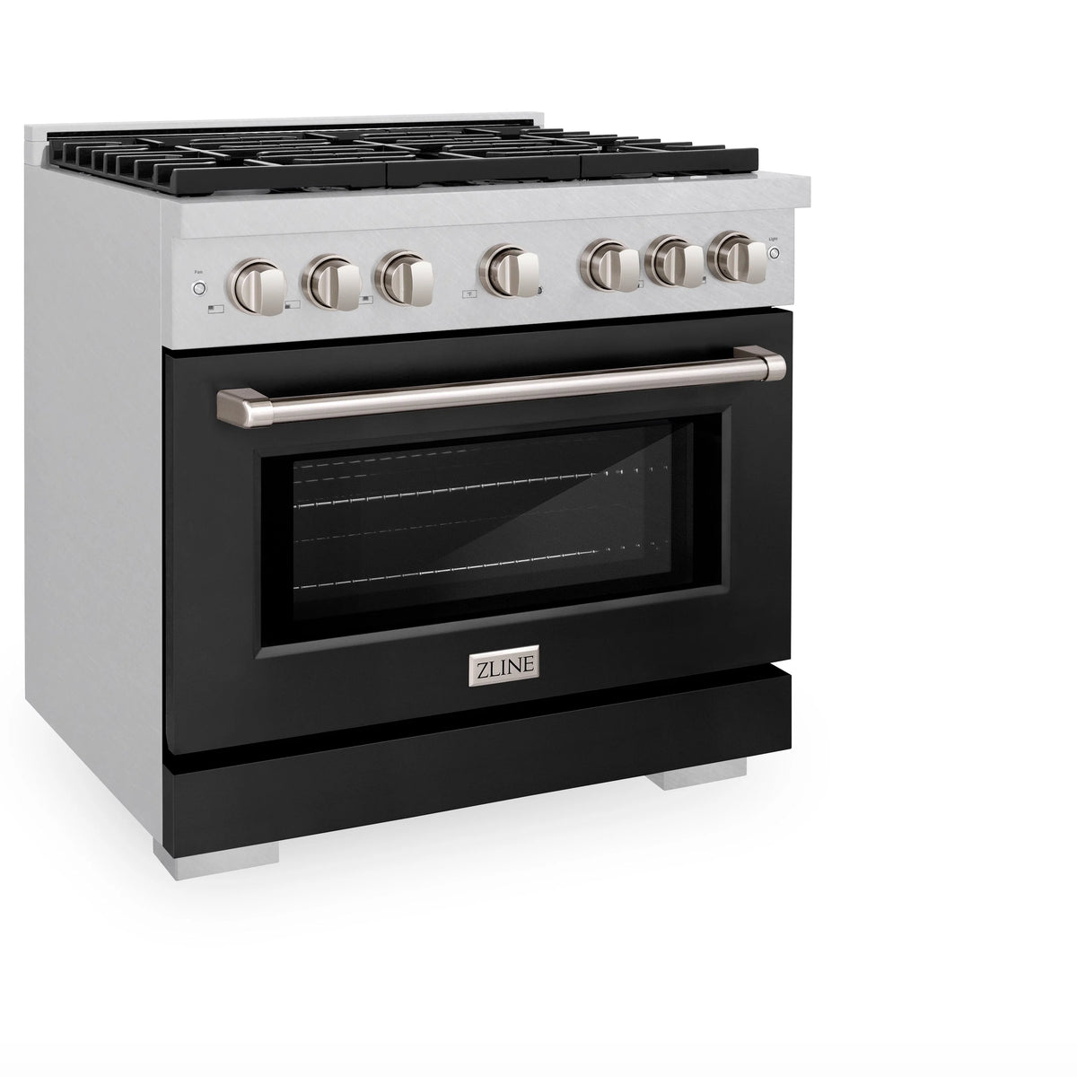 ZLINE - 36 in. 5.2 cu. ft. Paramount Dual Fuel Range with 6 Burner Gas Cooktop and Electric Convection Oven in Satin Stainless Steel with Black Matte Door