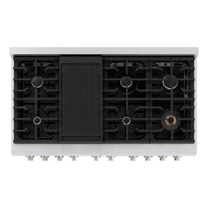 ZLINE - 48 in. 6.7 cu. ft. Paramount Double Oven Dual Fuel Range with 8 Burner Gas Cooktop in Satin Stainless Steel with Black Matte Doors