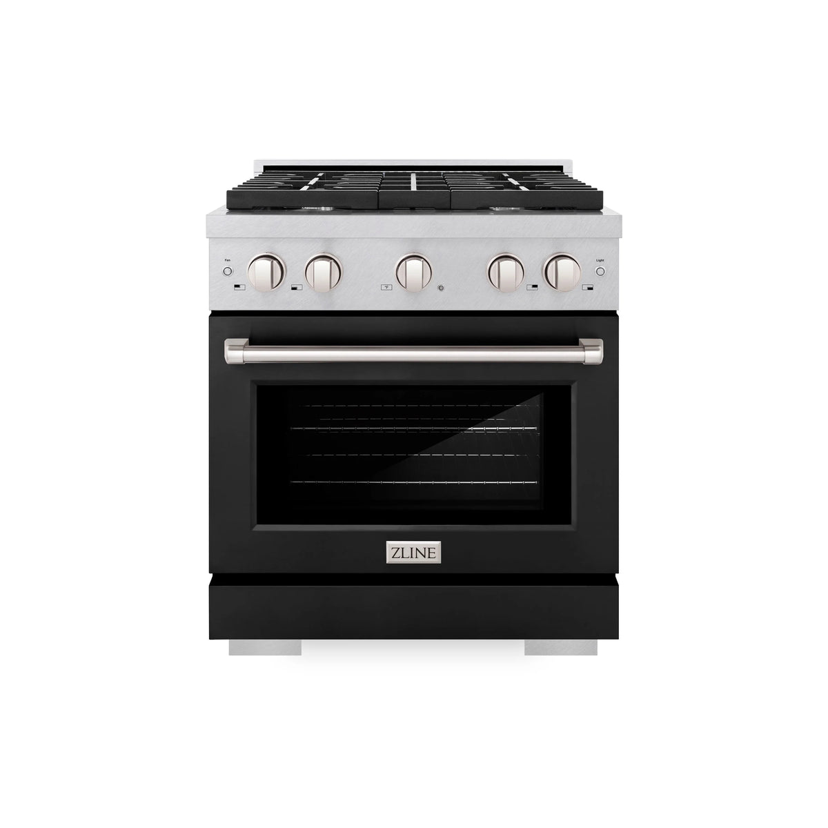 ZLINE - 30 in. 4.2 cu. ft. Paramount Gas Range with 4 Burner Cooktop and Convection Gas Oven in Satin Stainless Steel with Black Matte Door