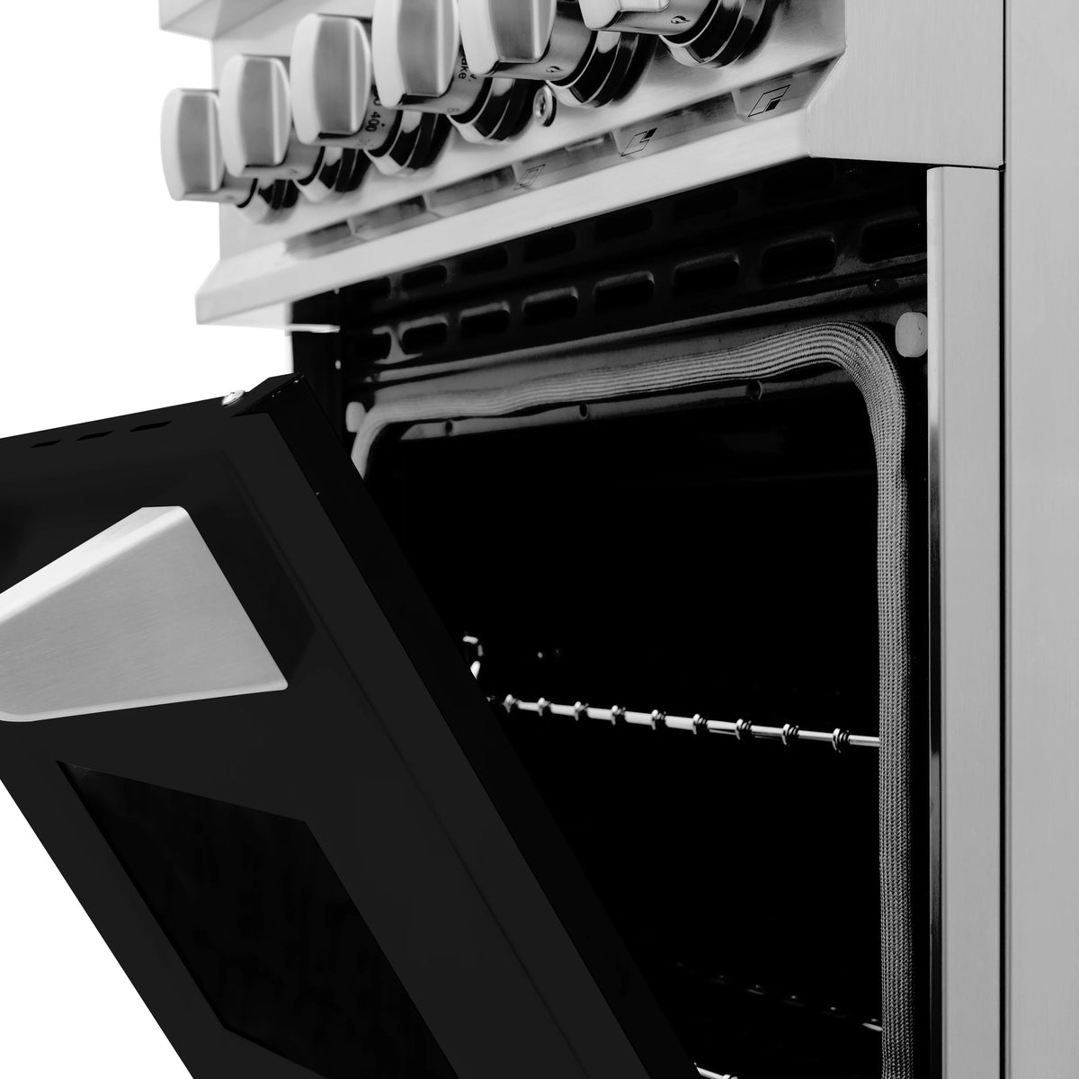 ZLINE - 24&quot; 2.8 cu. ft. Dual Fuel Range with Gas Stove and Electric Oven in Stainless Steel and Black Matte Door (RA-BLM-24)