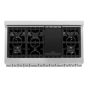 ZLINE - 48 in. 6.0 cu. ft. Legacy Dual Fuel Range with 7 Burner Gas Cooktop and 2 Electric Ovens in Satin Stainless Steel (RAS-SN-48)