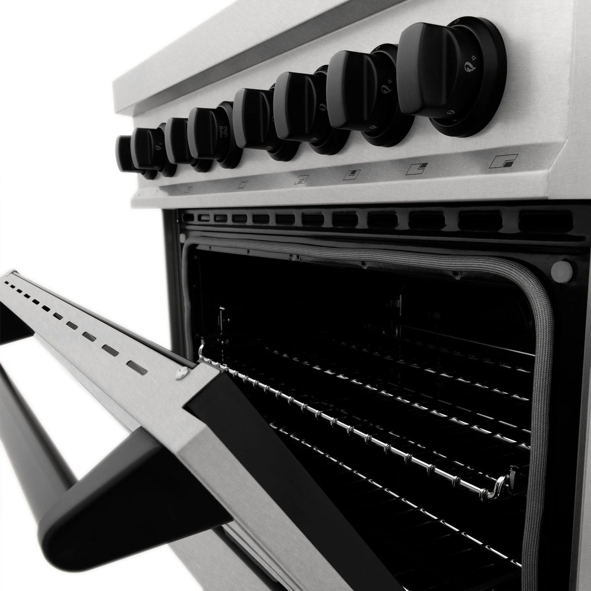 ZLINE - Autograph Edition 30&quot; 4.0 cu. ft. Dual Fuel Range, Gas Stove, Electric Oven in Fingerprint Resistant Stainless Steel with Matte Black Accents